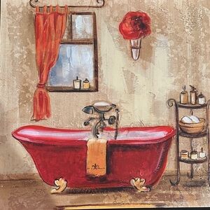 Red Vintage Bathtub Wall Art 2 Piece